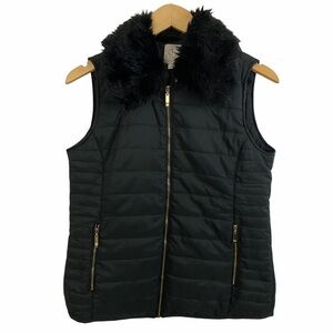 CB Black Quilted Light Puff Faux Fur Vest Sz S